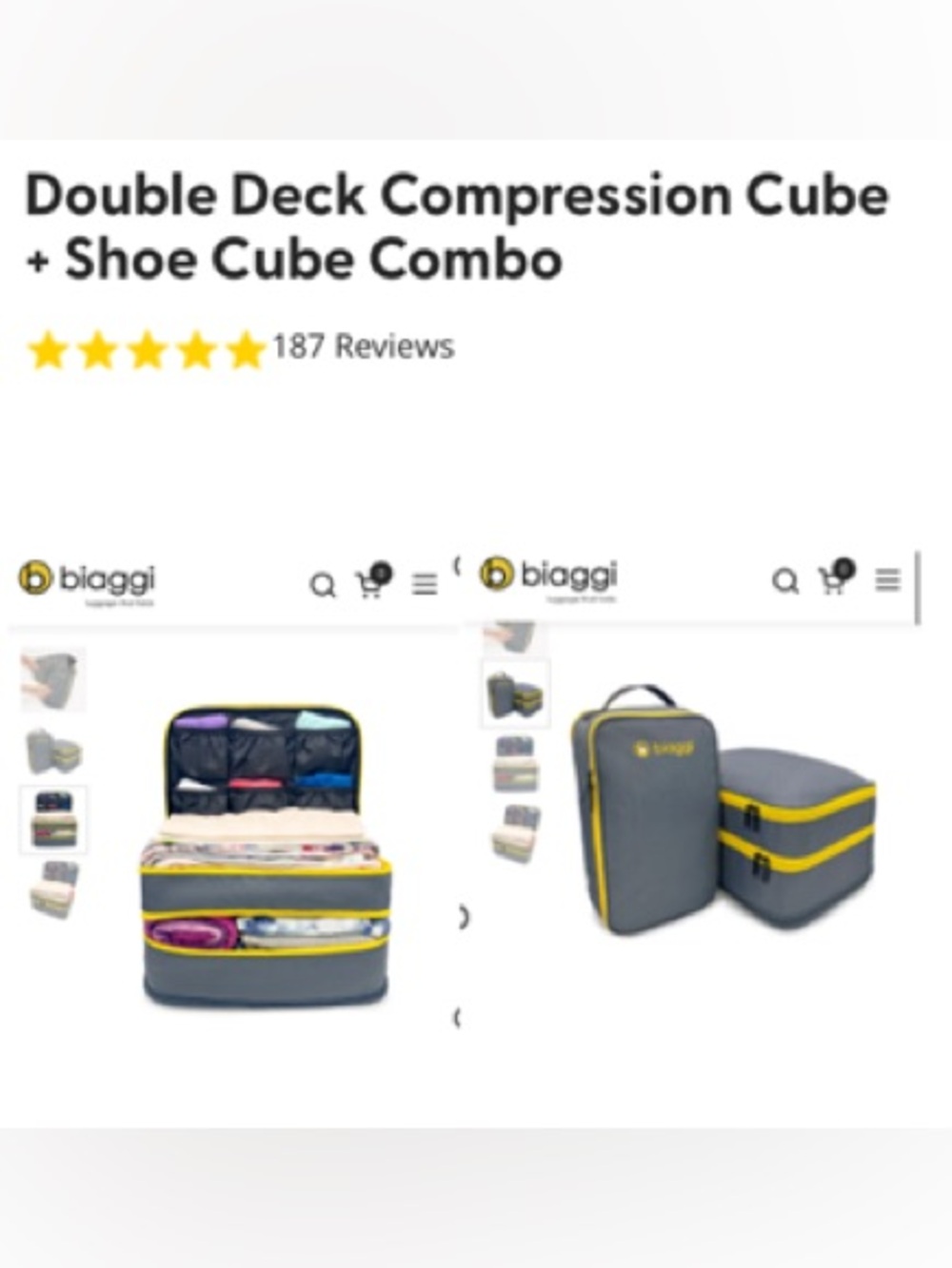 Biaggi Compression Packing Cubes Lot Double Deck + Shoe Cube & Ultimate ZipCube